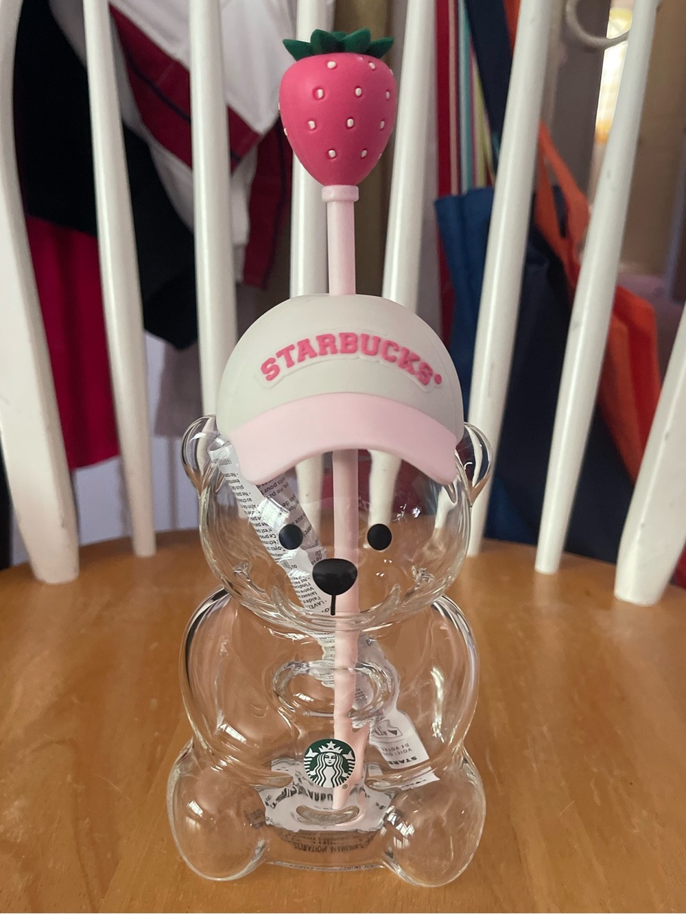 Brand New! Starbucks Bearista Glass Pink Strawberry Bear Cup